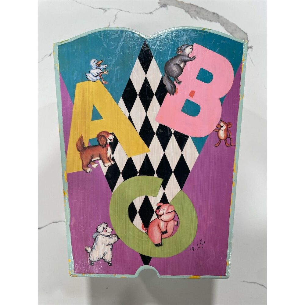 ABC Animal Vintage Wooden Trashcan  Nursery Decor‎ 90’s